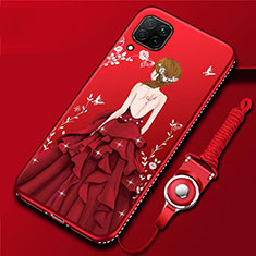 Coque Silicone Dos de Fille Souple Couleur Unie Etui Housse pour Huawei Nova 7i Rouge