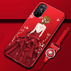 Coque Silicone Dos de Fille Souple Couleur Unie Etui Housse pour Huawei Nova 8 5G Rouge