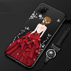 Coque Silicone Dos de Fille Souple Couleur Unie Etui Housse pour Huawei P40 Lite Rouge et Noir