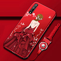 Coque Silicone Dos de Fille Souple Couleur Unie Etui Housse pour Huawei Y8p Rouge