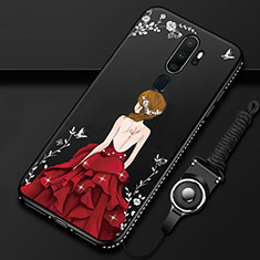 Coque Silicone Dos de Fille Souple Couleur Unie Etui Housse pour Oppo A11X Rouge et Noir