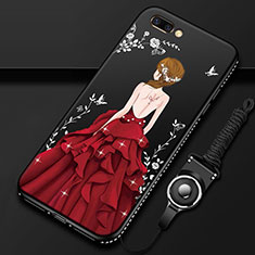 Coque Silicone Dos de Fille Souple Couleur Unie Etui Housse pour Oppo A12e Rouge et Noir