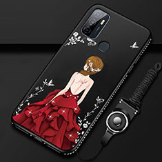 Coque Silicone Dos de Fille Souple Couleur Unie Etui Housse pour Oppo A32 Rouge et Noir