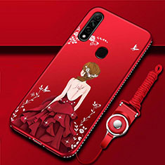 Coque Silicone Dos de Fille Souple Couleur Unie Etui Housse pour Oppo A8 Rouge