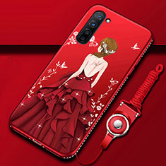 Coque Silicone Dos de Fille Souple Couleur Unie Etui Housse pour Oppo F15 Rouge