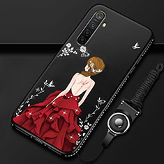 Coque Silicone Dos de Fille Souple Couleur Unie Etui Housse pour Oppo K5 Rouge et Noir