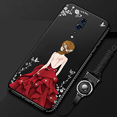 Coque Silicone Dos de Fille Souple Couleur Unie Etui Housse pour Oppo Reno Z Rouge et Noir