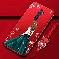 Coque Silicone Dos de Fille Souple Couleur Unie Etui Housse pour Oppo Reno2 Rouge