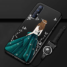 Coque Silicone Dos de Fille Souple Couleur Unie Etui Housse pour Oppo Reno3 Pro Vert