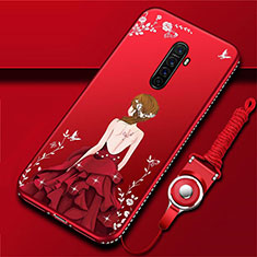 Coque Silicone Dos de Fille Souple Couleur Unie Etui Housse pour Realme X2 Pro Rouge