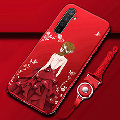 Coque Silicone Dos de Fille Souple Couleur Unie Etui Housse pour Realme XT Rouge