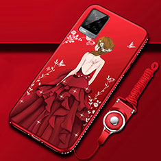 Coque Silicone Dos de Fille Souple Couleur Unie Etui Housse pour Vivo V20 Pro 5G Rouge