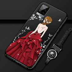 Coque Silicone Dos de Fille Souple Couleur Unie Etui Housse pour Vivo V20 Pro 5G Rouge et Noir