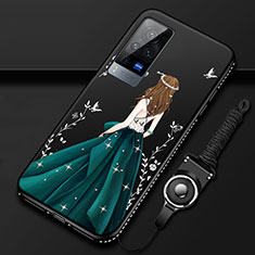 Coque Silicone Dos de Fille Souple Couleur Unie Etui Housse pour Vivo X60 Pro 5G Noir