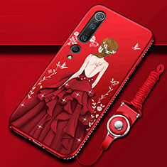 Coque Silicone Dos de Fille Souple Couleur Unie Etui Housse pour Xiaomi Mi 10 Rouge