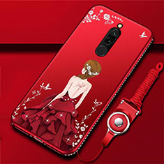 Coque Silicone Dos de Fille Souple Couleur Unie Etui Housse pour Xiaomi Redmi 8 Rouge