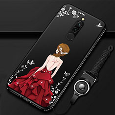 Coque Silicone Dos de Fille Souple Couleur Unie Etui Housse pour Xiaomi Redmi 8 Rouge et Noir