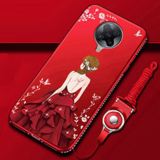 Coque Silicone Dos de Fille Souple Couleur Unie Etui Housse pour Xiaomi Redmi K30 Pro Zoom Rouge