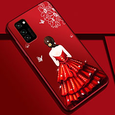 Coque Silicone Dos de Fille Souple Couleur Unie Etui Housse S01 pour Huawei Honor V30 5G Rouge