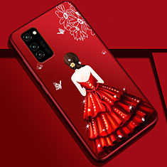 Coque Silicone Dos de Fille Souple Couleur Unie Etui Housse S01 pour Huawei Honor View 30 5G Rouge