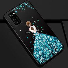 Coque Silicone Dos de Fille Souple Couleur Unie Etui Housse S01 pour Huawei Honor View 30 Pro 5G Bleu