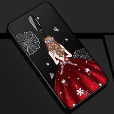 Coque Silicone Dos de Fille Souple Couleur Unie Etui Housse S01 pour Oppo A5 (2020) Rouge et Noir