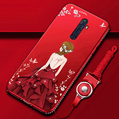 Coque Silicone Dos de Fille Souple Couleur Unie Etui Housse S01 pour Oppo Reno2 Z Rouge