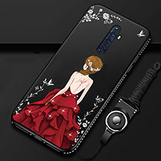 Coque Silicone Dos de Fille Souple Couleur Unie Etui Housse S01 pour Oppo Reno2 Z Rouge et Noir