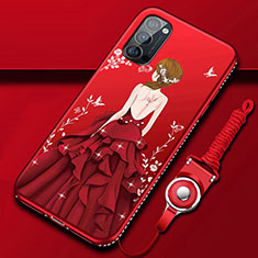 Coque Silicone Dos de Fille Souple Couleur Unie Etui Housse S01 pour Oppo Reno4 Pro 5G Rouge