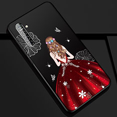 Coque Silicone Dos de Fille Souple Couleur Unie Etui Housse S01 pour Realme X2 Rouge et Noir