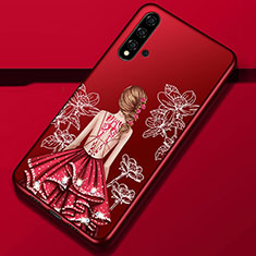 Coque Silicone Dos de Fille Souple Couleur Unie Etui Housse S02 pour Huawei Nova 5 Pro Rouge