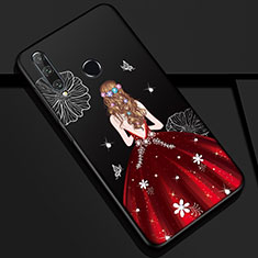 Coque Silicone Dos de Fille Souple Couleur Unie Etui Housse Z01 pour Huawei P Smart+ Plus (2019) Rouge et Noir