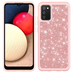 Coque Silicone et Plastique Housse Etui Protection Integrale 360 Degres Bling-Bling JX1 pour Samsung Galaxy A02s Or Rose