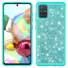 Coque Silicone et Plastique Housse Etui Protection Integrale 360 Degres Bling-Bling JX1 pour Samsung Galaxy A71 4G A715 Cyan