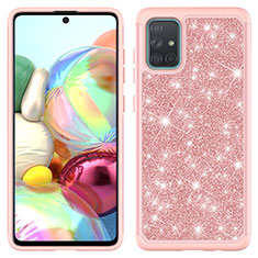 Coque Silicone et Plastique Housse Etui Protection Integrale 360 Degres Bling-Bling JX1 pour Samsung Galaxy A71 4G A715 Or Rose