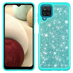 Coque Silicone et Plastique Housse Etui Protection Integrale 360 Degres Bling-Bling JX1 pour Samsung Galaxy F12 Cyan