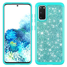 Coque Silicone et Plastique Housse Etui Protection Integrale 360 Degres Bling-Bling JX1 pour Samsung Galaxy S20 Cyan