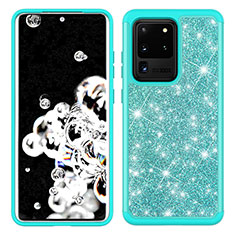 Coque Silicone et Plastique Housse Etui Protection Integrale 360 Degres Bling-Bling JX1 pour Samsung Galaxy S20 Ultra Cyan