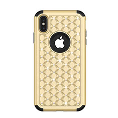 Coque Silicone et Plastique Housse Etui Protection Integrale 360 Degres Bling-Bling pour Apple iPhone X Or et Noir