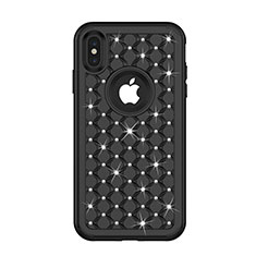 Coque Silicone et Plastique Housse Etui Protection Integrale 360 Degres Bling-Bling pour Apple iPhone Xs Noir