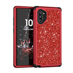 Coque Silicone et Plastique Housse Etui Protection Integrale 360 Degres Bling-Bling pour Samsung Galaxy Note 10 Plus 5G Rouge