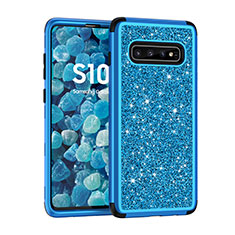 Coque Silicone et Plastique Housse Etui Protection Integrale 360 Degres Bling-Bling pour Samsung Galaxy S10 5G Bleu