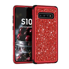 Coque Silicone et Plastique Housse Etui Protection Integrale 360 Degres Bling-Bling pour Samsung Galaxy S10 5G Rouge