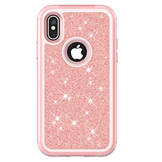 Coque Silicone et Plastique Housse Etui Protection Integrale 360 Degres Bling-Bling U01 pour Apple iPhone X Or Rose