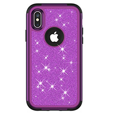 Coque Silicone et Plastique Housse Etui Protection Integrale 360 Degres Bling-Bling U01 pour Apple iPhone X Violet