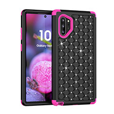 Coque Silicone et Plastique Housse Etui Protection Integrale 360 Degres Bling-Bling U01 pour Samsung Galaxy Note 10 Plus 5G Rose Rouge