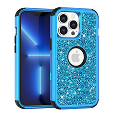 Coque Silicone et Plastique Housse Etui Protection Integrale 360 Degres Bling-Bling YJ1 pour Apple iPhone 13 Pro Max Bleu