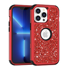 Coque Silicone et Plastique Housse Etui Protection Integrale 360 Degres Bling-Bling YJ1 pour Apple iPhone 13 Pro Max Rouge