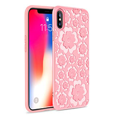 Coque Silicone Fleurs 3D Souple Couleur Unie pour Apple iPhone Xs Rose