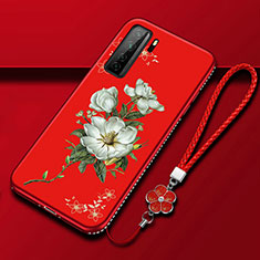 Coque Silicone Fleurs Souple Couleur Unie Etui Housse K02 pour Huawei Nova 7 SE 5G Rouge